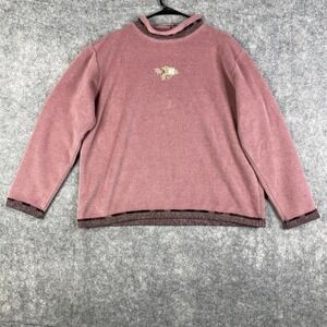 Vtg E.M.I. Sportswear Woman's XL Mockneck Sweater Floral Embroidered USA Made